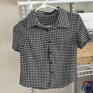 SHEIN Monochrome Checkered Short Sleeve Shirt